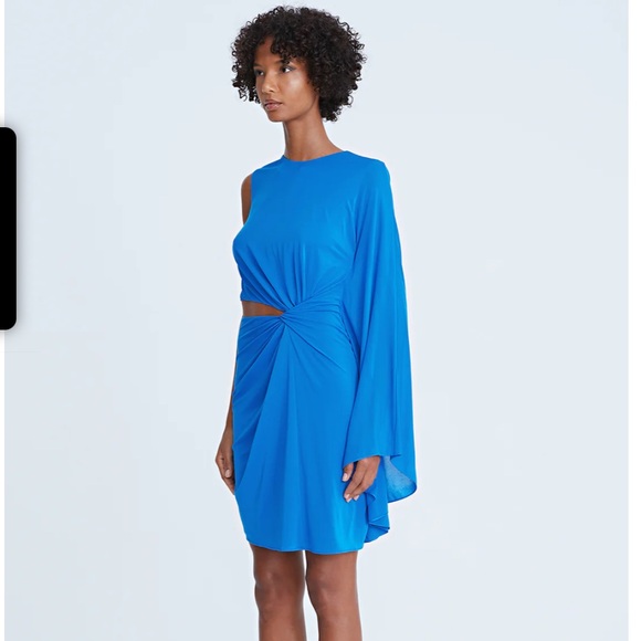 Halston - Daniela Jersey Side Twist Mini Dress - Azure Blue - Size 10 - Picture 4 of 8